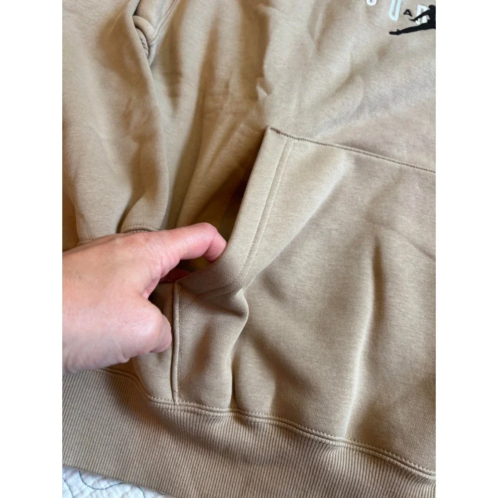 Jordan Mens Oversized Fleece Hoodie Tan Khaki Jumpman Logo Size Medium